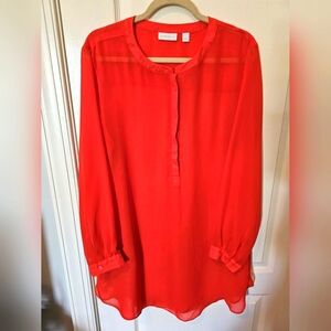 New York & Co Long Sleeve Sheer Orange Blouse